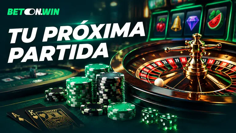 Ilustración de Bet On Win: ruleta y fichas con la frase «Tu próxima partida»