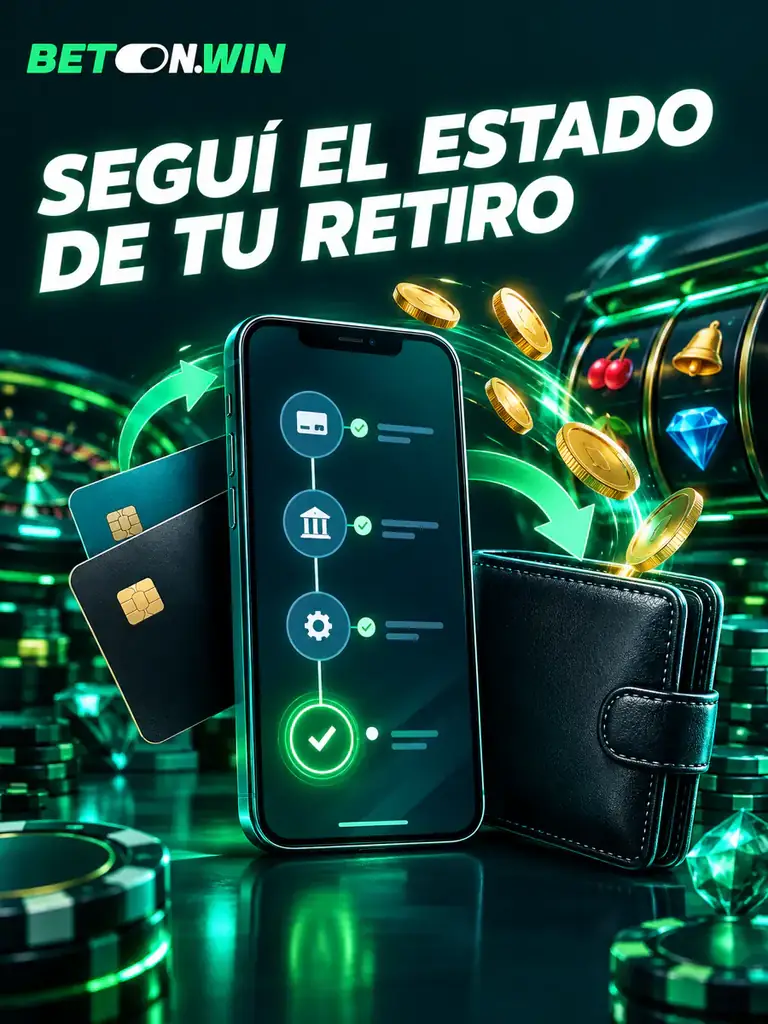 Ilustración del seguimiento del estado de un retiro: celular con una lista de estados de pago